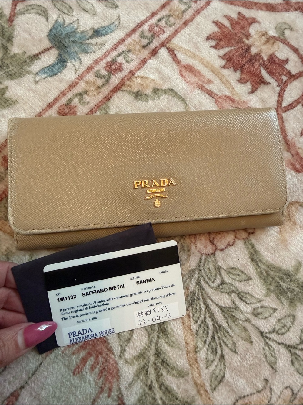 Prada Saffiano Metal Wallet in Light Beige with Gold Hardware